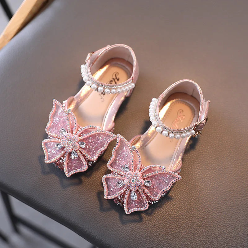 Summer Girls Sandals Fashion Sequins Rhinestone Bow Girls Princess Shoes Baby Girl Shoes Flat Heel Sandals Size 21-35 - TiniLoom
