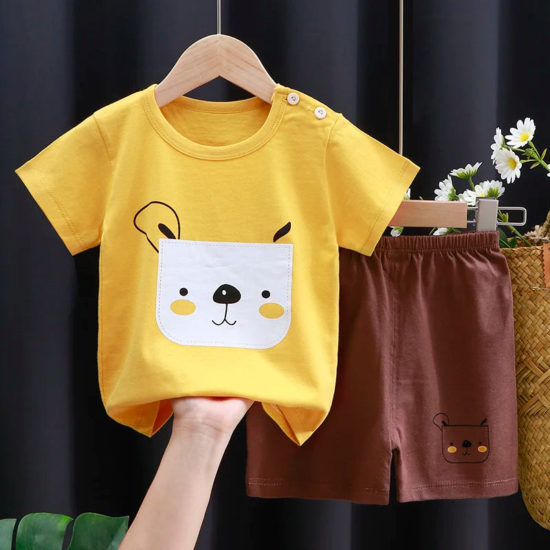 Kids Clothes Set Baby Boy/Girl T-Shirt + Shorts Summer Clothing Cotton Cartoon Casual Boys Tracksuit Children Baby Clothes Set - TiniLoom