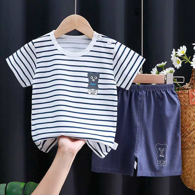 Kids Clothes Set Baby Boy/Girl T-Shirt + Shorts Summer Clothing Cotton Cartoon Casual Boys Tracksuit Children Baby Clothes Set - TiniLoom