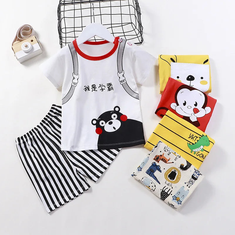 Kids Clothes Set Baby Boy/Girl T-Shirt + Shorts Summer Clothing Cotton Cartoon Casual Boys Tracksuit Children Baby Clothes Set - TiniLoom