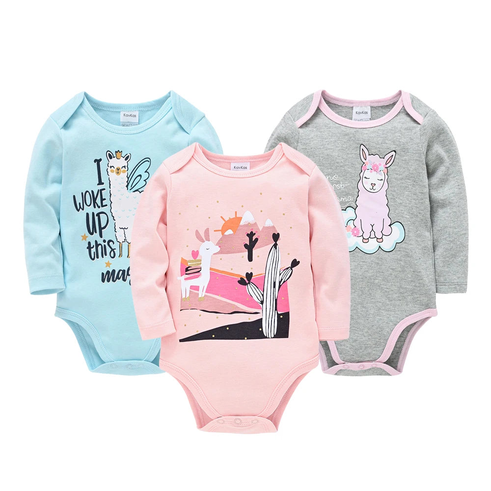6 PCS 3 PCS Kavkas Baby Boys Girls Bodysuit Long Sleeve 100% Cotton Baby Clothes 0-12 months Newborn body bebe Jumpsuit Clothing