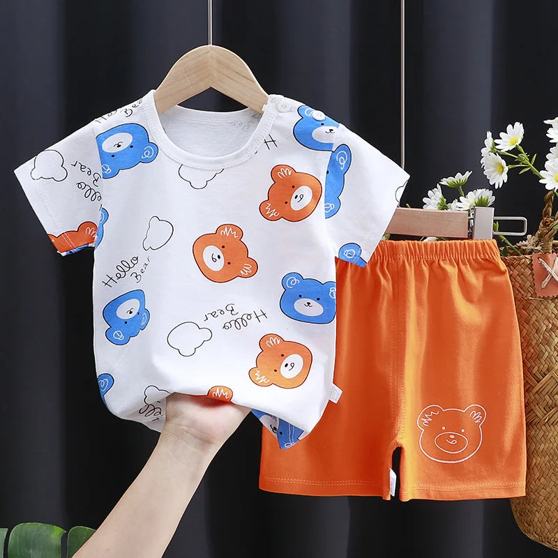 Kids Clothes Set Baby Boy/Girl T-Shirt + Shorts Summer Clothing Cotton Cartoon Casual Boys Tracksuit Children Baby Clothes Set - TiniLoom