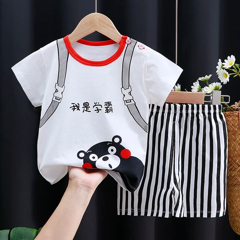 Kids Clothes Set Baby Boy/Girl T-Shirt + Shorts Summer Clothing Cotton Cartoon Casual Boys Tracksuit Children Baby Clothes Set - TiniLoom