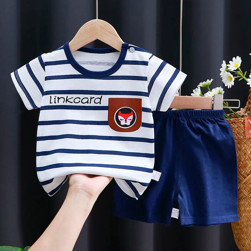 Kids Clothes Set Baby Boy/Girl T-Shirt + Shorts Summer Clothing Cotton Cartoon Casual Boys Tracksuit Children Baby Clothes Set - TiniLoom