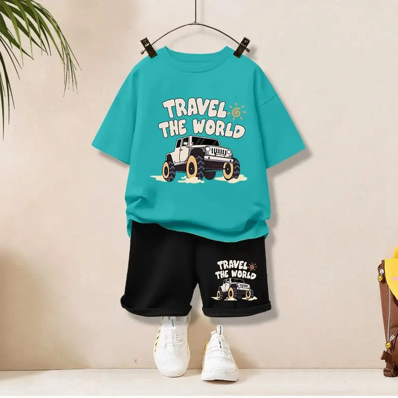 Summer Children Boy Clothes Letter Printed T-Shirts And Shorts 2 Pieces Set Baby Kid Girls Short Sleeve Top Bottom Outfits - TiniLoom