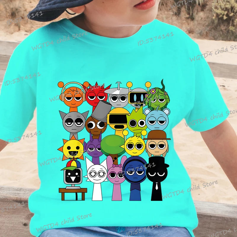 Funny Anime Sprunki Incredibox Game Children T-shirts Cartoon Sprunki Short Sleeve Tops Tees Funny Sprunki Boys Girls Tshirt - TiniLoom