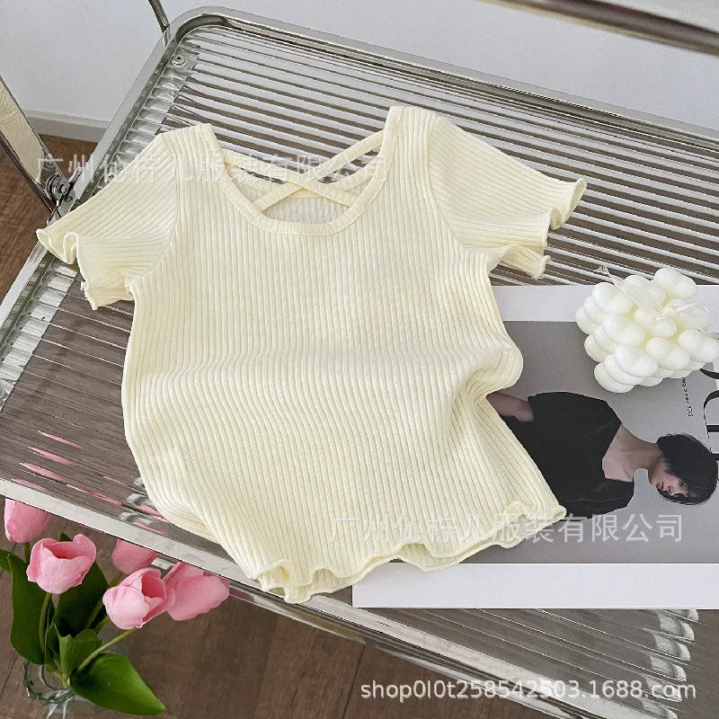 Girls T-Shirt Summer Children Short Sleeved Thin Soft Tops Simple Solid Color Casual Kids Clothing 2-6 Years Sweet Shirtthing - TiniLoom