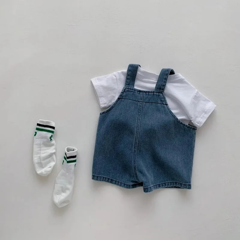 2024 Summer Baby Clothing Set Toddler Girls Clothes Suit Infant Tee and Denim Overall Boys Outfit