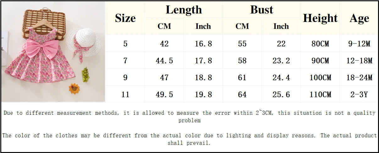 Summer 2-Piece Baby Dress+Sun Hat Bow Strap Floral Baby Girl Dress Soft And Comfortable Children'S Clothing - TiniLoom