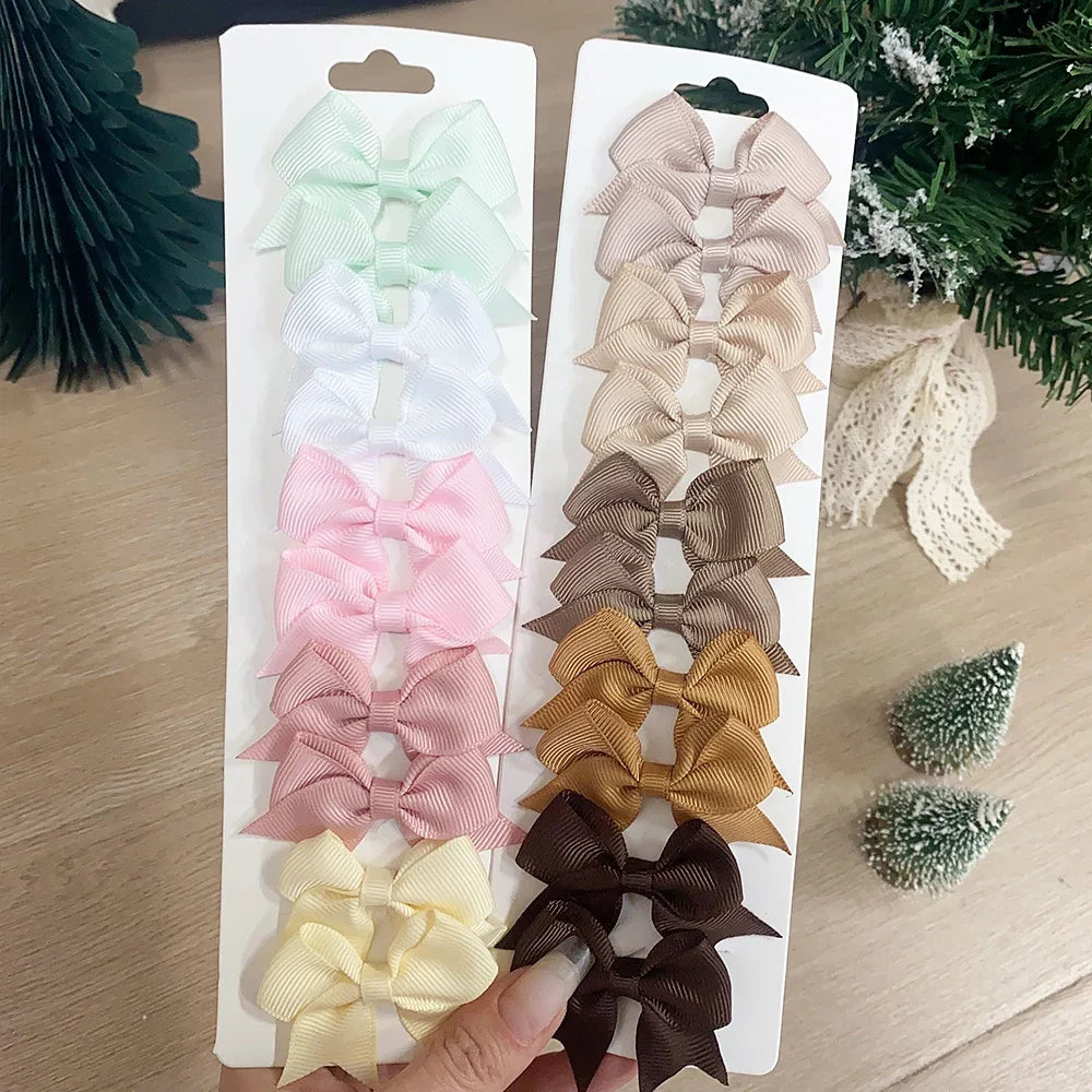 10Pcs/Set New Cute Solid Ribbon Bowknot Hair Clips for Baby Girls Handmade Bows Hairpin Barrettes Headwear Kids Hair Accessories - TiniLoom