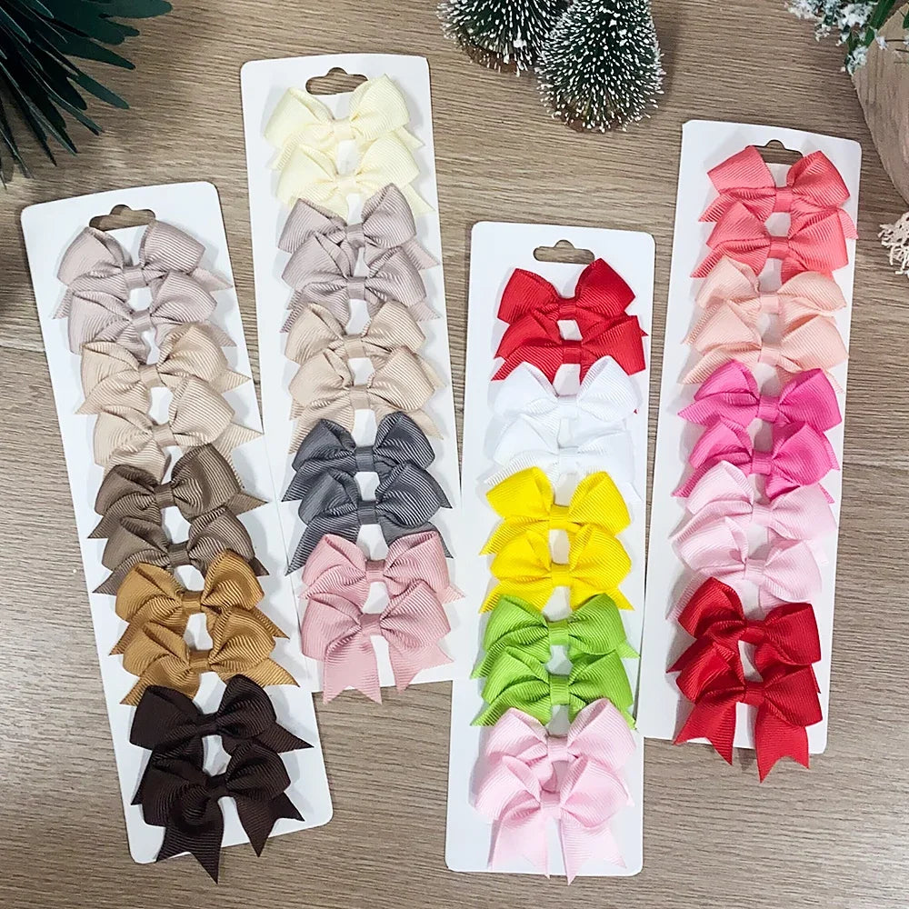10Pcs/Set New Cute Solid Ribbon Bowknot Hair Clips for Baby Girls Handmade Bows Hairpin Barrettes Headwear Kids Hair Accessories - TiniLoom