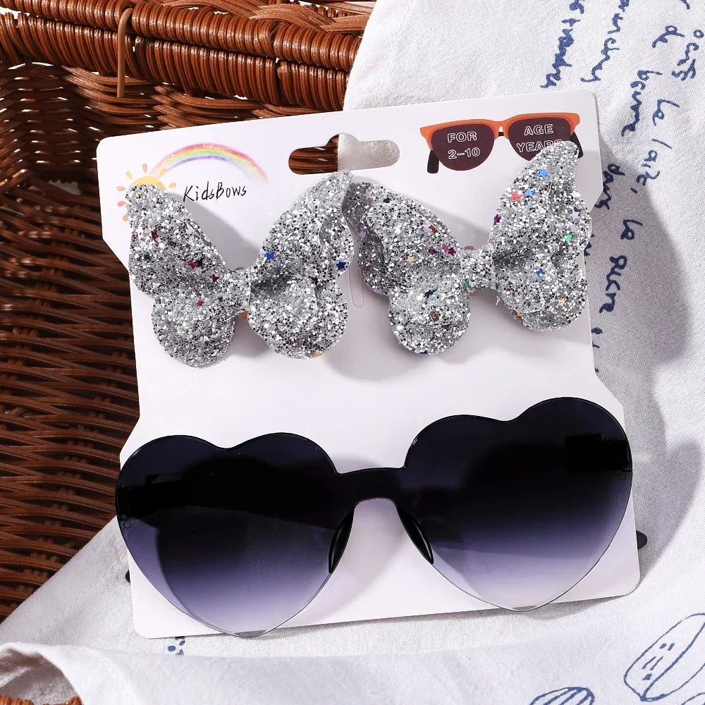 BABY BOWS Butterfly Hairclip Set for Kids Lovely Glasses Accessories Fashion Party Girls Dress Hairpins Headband Gift Set