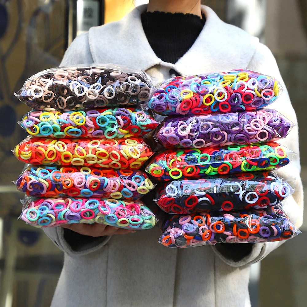 50Pcs/bag Colorful Basic Nylon Ealstic Hair Ties for Girls Ponytail Hold Scrunchie Rubber Band Kid Fashion Hair Accessories - TiniLoom