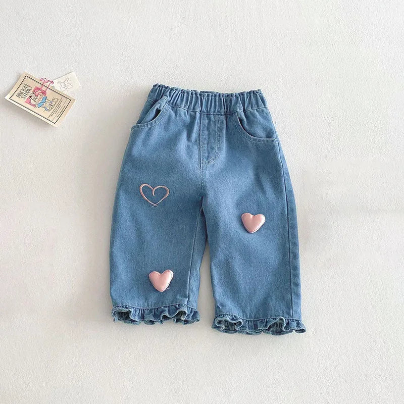 MILANCEL New Spring Kids Jeans 0-5T Baby Cute Three Dimensional Love Trousers Children Girls Thin Style Denim Blue Pants - TiniLoom