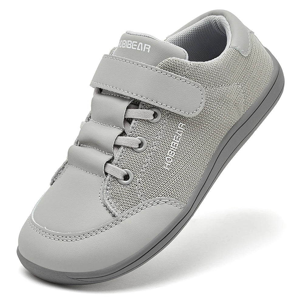 HOBIBEAR Kids Wide Toe Barefoot Shoes Boys Girls Minimalist Sneakers Lightweight Hook Loop Mesh Artificial Leather Shoes - TiniLoom