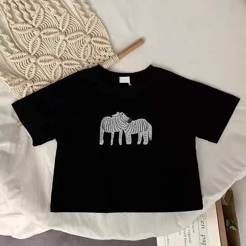 Animal Pattern Baby Boys Girls Short Sleeve Tops Kids Tees Summer Clothing Loose Fashion Trendy Children's Wear T-shirt O-neck - TiniLoom