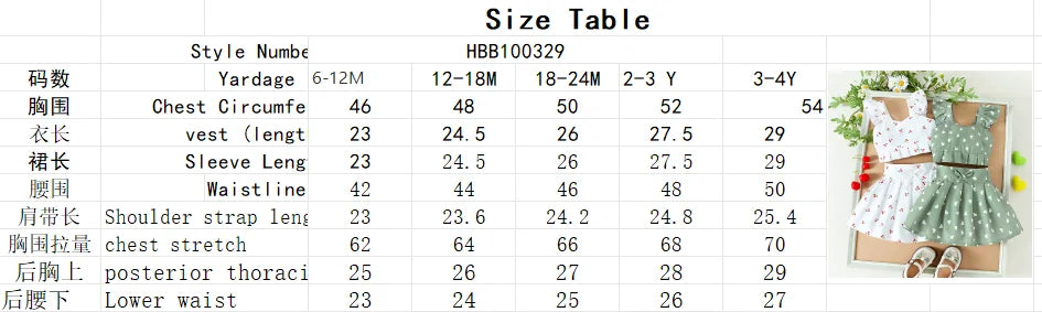 2PCS Summer New Style Girls 1-4 Years Old Comfortable Sweet Cherry Love Pattern Top + Short Skirt Set - TiniLoom