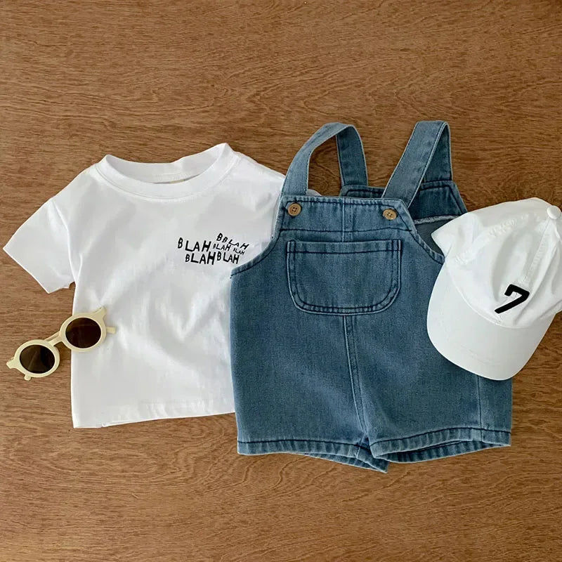 2024 Summer Baby Clothing Set Toddler Girls Clothes Suit Infant Tee and Denim Overall Boys Outfit