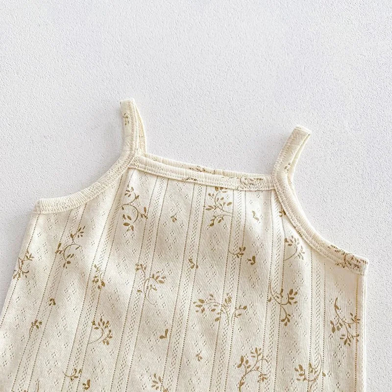 Fashion Baby Girl Cotton Floral Print Clothes Set Strap Vest+Shorts 2PCS Infant Toddler Child Summer Homesuit Baby Clothes 1-10Y