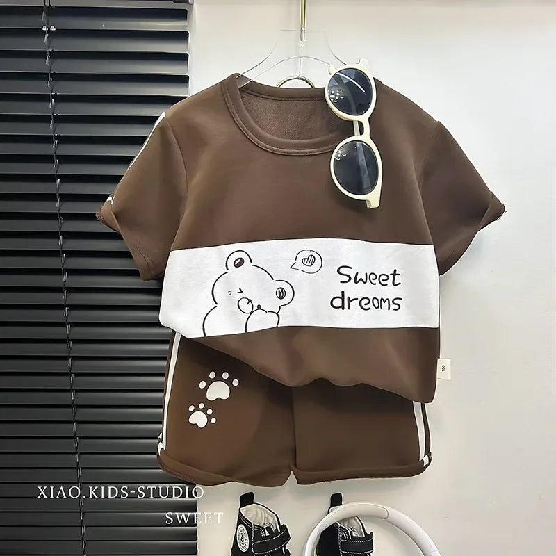 Children's Top and Bottom Clothes Set Short-sleeved Suit Striped Girls Boys T-shirt Summer Children's Clothing Loungewear Outfit - TiniLoom