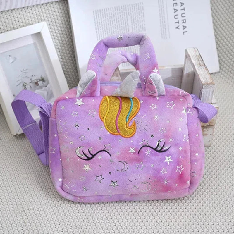 Plush Unicorn Crossbody Bag for Girls Kids Shoulder Purse Cute Student Gift Pencil Case Coin Wallet Travel Accessory - TiniLoom
