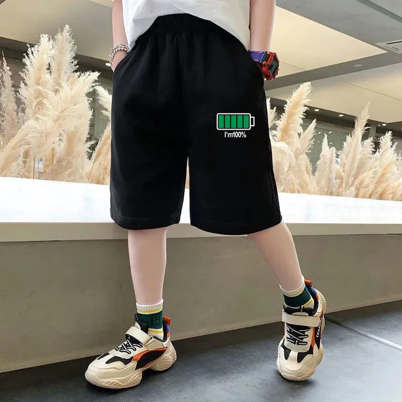 Kids Summer Cartoon Shorts 3-14Years Children Cotton Elastic Waist Knee Length Pants Gray School Student Boys Short Sweatpants - TiniLoom