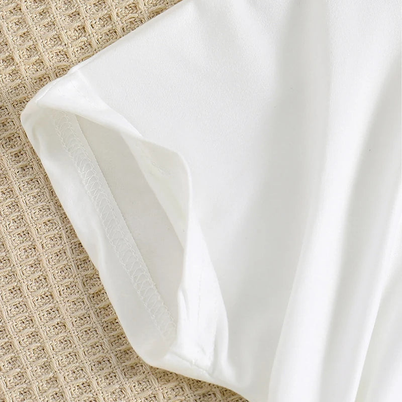 2pcs Girl Fashion Minimalist Cartoon Print Breathable round Neck Knit Top Summer Thin Wide Leg Pants Set - TiniLoom