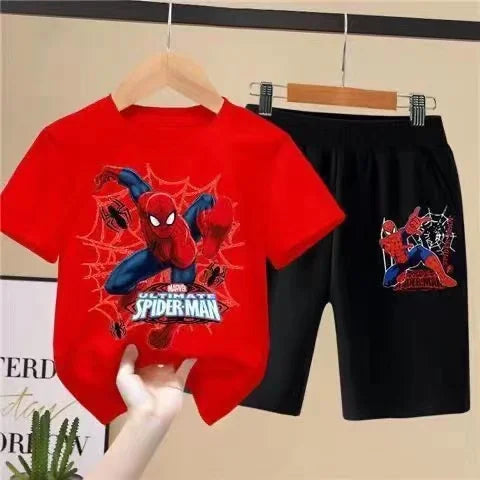 Children'S T-Shirts Spider-Man Set Aoger Spiderman Boys Summer Trend Baby Short Sleeve Shorts Two-Piece Set Kids Outfits Gifts - TiniLoom