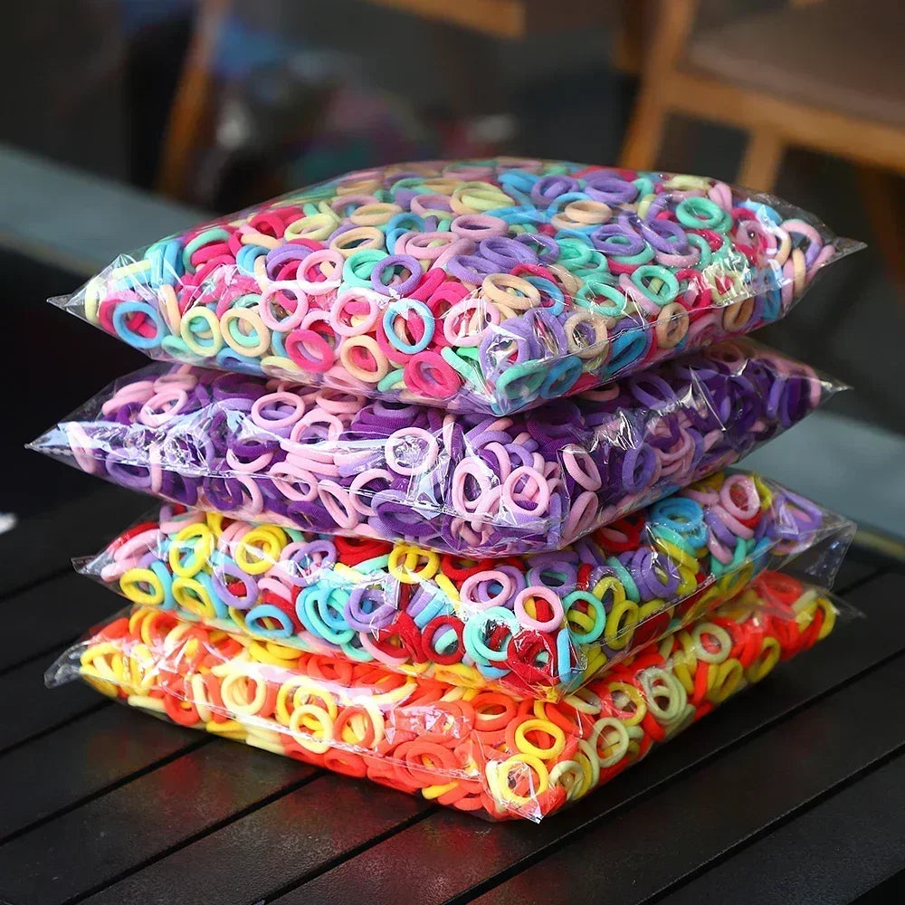 50Pcs/bag Colorful Basic Nylon Ealstic Hair Ties for Girls Ponytail Hold Scrunchie Rubber Band Kid Fashion Hair Accessories - TiniLoom