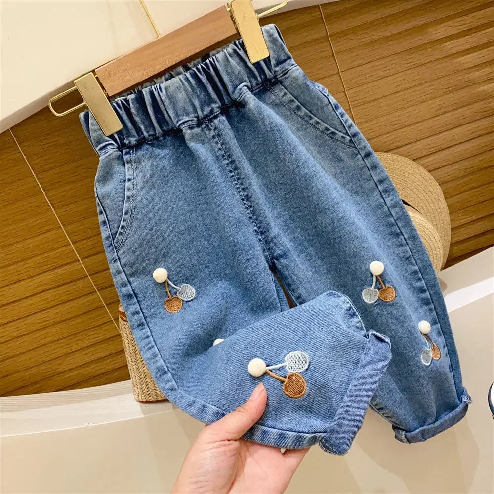 Ambroidered Flower Girl Jeans Baby Boy Kids Jeans Girl Pants Daduhey Wide Leg Pants Harem Trousers Clothes Bottoms - TiniLoom