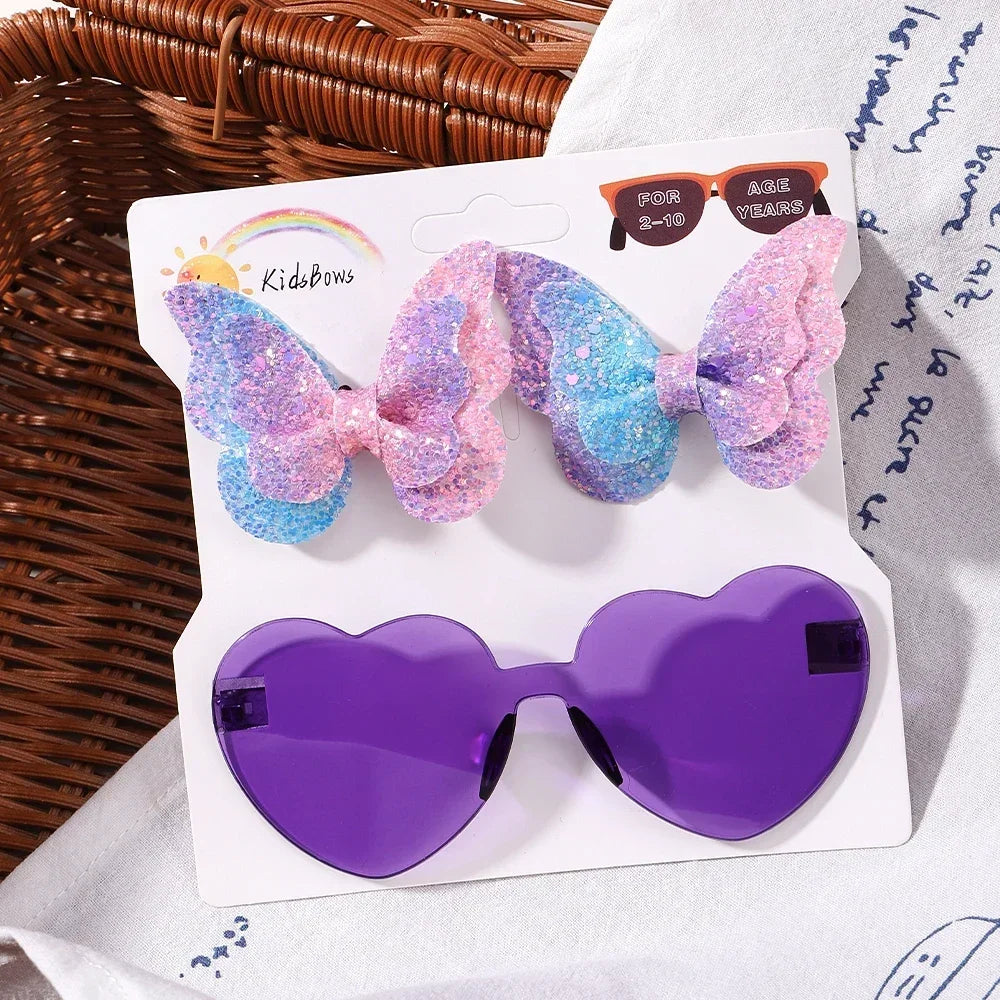 BABY BOWS Butterfly Hairclip Set for Kids Lovely Glasses Accessories Fashion Party Girls Dress Hairpins Headband Gift Set