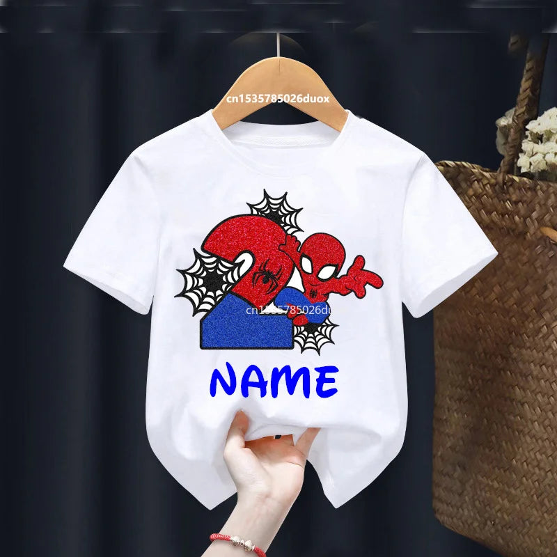 Kid 2 3 4 5 6 7 8 9 Years Birthday Marvel Spiderman Girl Shirt Children Super Hero Personalize Name Birthday Party Boys T-shirts - TiniLoom