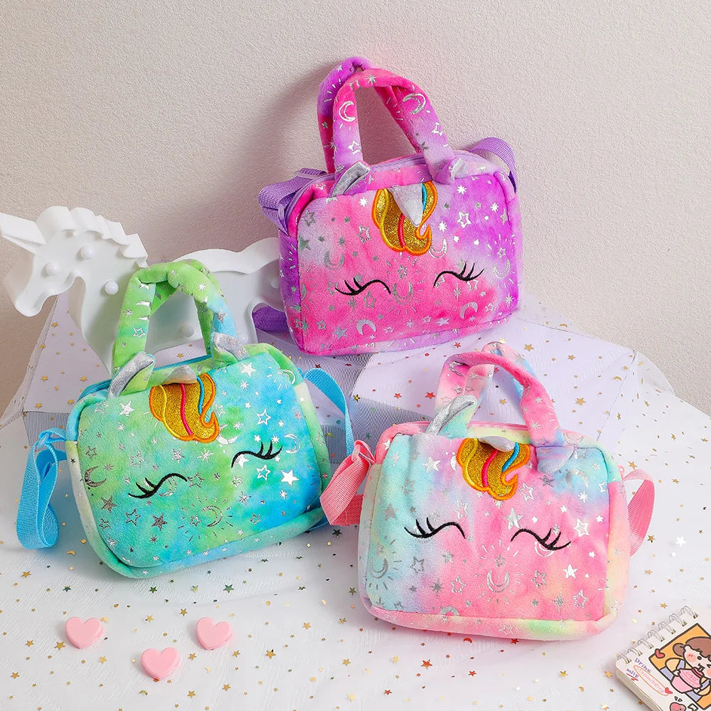 Plush Unicorn Crossbody Bag for Girls Kids Shoulder Purse Cute Student Gift Pencil Case Coin Wallet Travel Accessory - TiniLoom