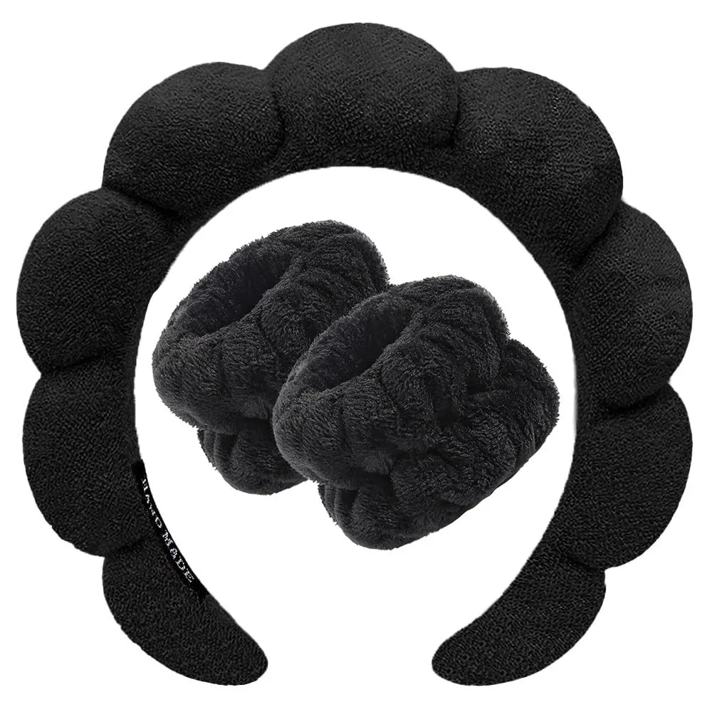 3Pcs Wash Face Headband for Women Sponge Headbands Wrist Strap Makeup Bubble Soft Hairband Girls Hair Accessories Headwear - TiniLoom