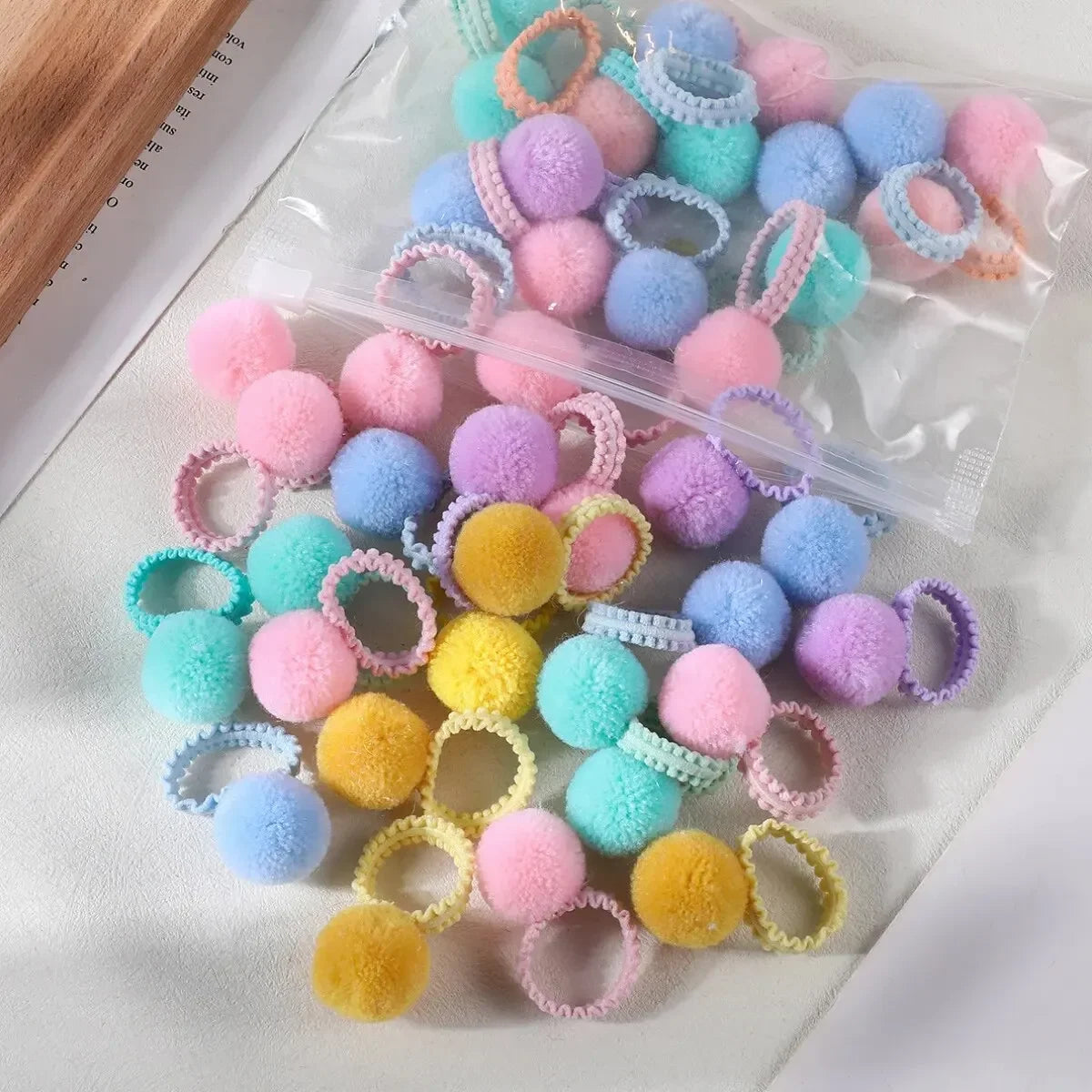 20Pcs Girls Colorful Plush Ball Elastic Hair Bands Kids Hair Ropes Ties Ponytail Rubber Bands Headwear Hair Accessories Gift - TiniLoom