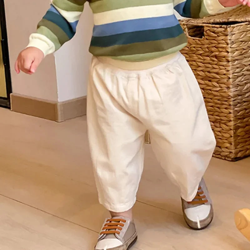 Solid Boy Kids Fashion Trousers Toddler Clothes Summer Spring Baby Pocket Ankle Length Loose Girl Children Casual Pants - TiniLoom