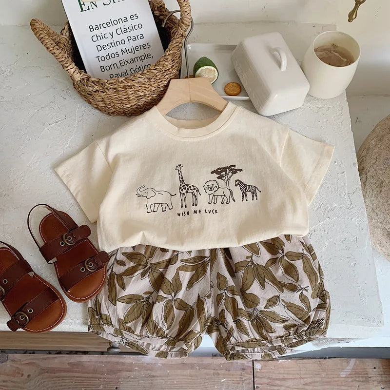 Summer Boys Solid Color Base Shirt Pure Cotton Clothing Thin Round Neck Short Sleeve Tops Child New Print T-shirt Outer Wear - TiniLoom