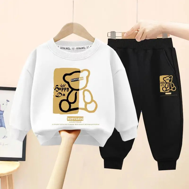 Autumn Baby Girls Clothes Set Kid Boy Cartoon Bear Printed Sweatshirt Pullover And Pants 2pcs Suit Children Top Bottom Tracksuit - TiniLoom