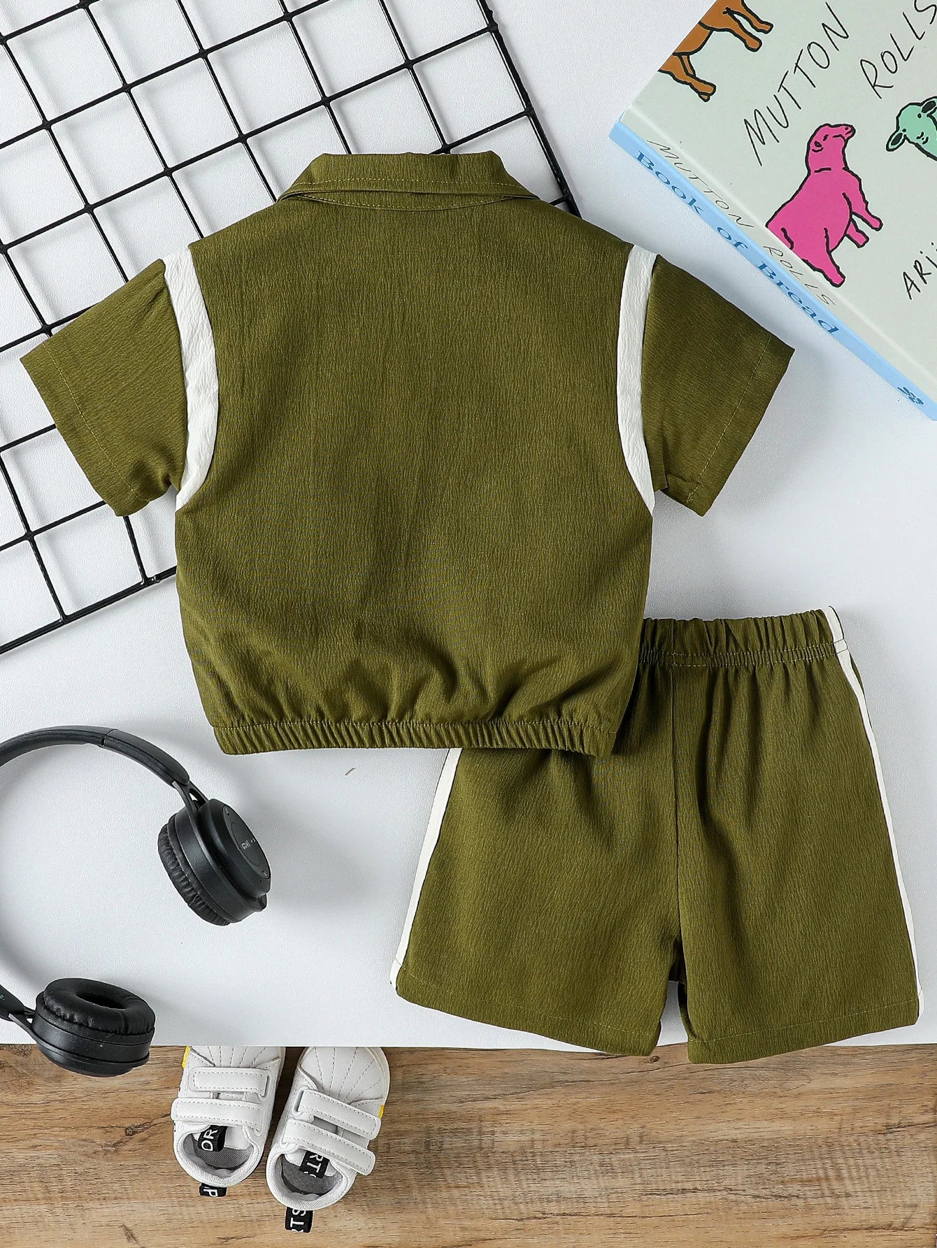 2Pcs Baby Boys Short Sleeve With Zipper Top & Pants Set Summer Outdoor Sports Clothes For 1-3Y Casual - TiniLoom