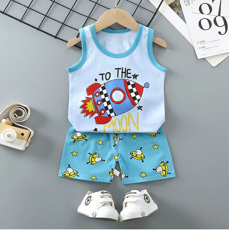Children Sets Kids Clothes Boys Girls Vest Suit Summer Children's Clothing baby Cotton T-Shirts Shorts Tank Top Sleeveless - TiniLoom