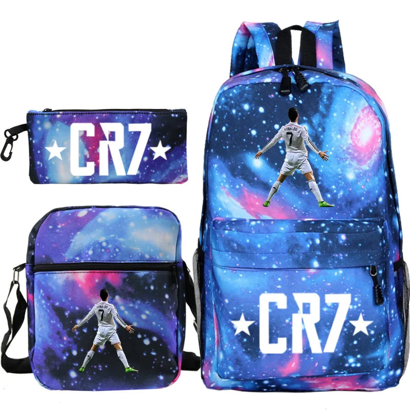 New 3pcs CR7 Backpacks Simple Style Lightweight Boys Girls School Bags Capacity Teens Laptop Backpack Women Men Travel Mochilas - TiniLoom