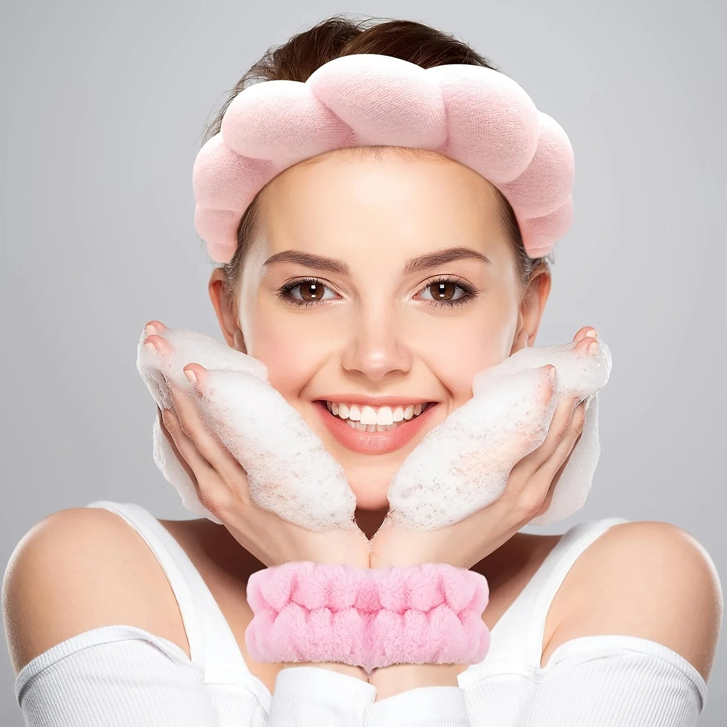3Pcs Wash Face Headband for Women Sponge Headbands Wrist Strap Makeup Bubble Soft Hairband Girls Hair Accessories Headwear - TiniLoom