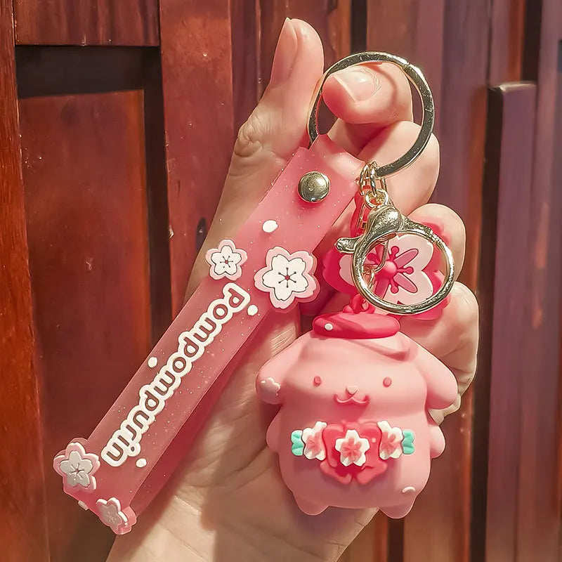 Sanrio Keychain Pink Cherry Blossom Cartoon Doll Kitty Kuromi Cute Cartoon Girl Pericarp Hanging Decoration School Bag Hanging - TiniLoom