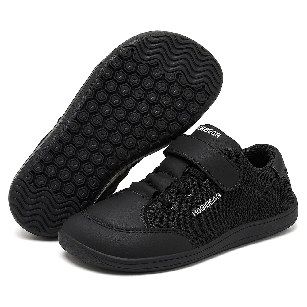HOBIBEAR Kids Wide Toe Barefoot Shoes Boys Girls Minimalist Sneakers Lightweight Hook Loop Mesh Artificial Leather Shoes - TiniLoom
