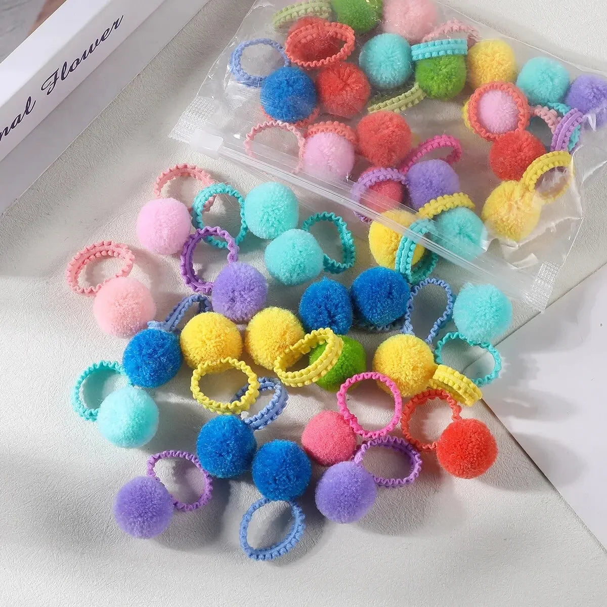 20Pcs Girls Colorful Plush Ball Elastic Hair Bands Kids Hair Ropes Ties Ponytail Rubber Bands Headwear Hair Accessories Gift - TiniLoom