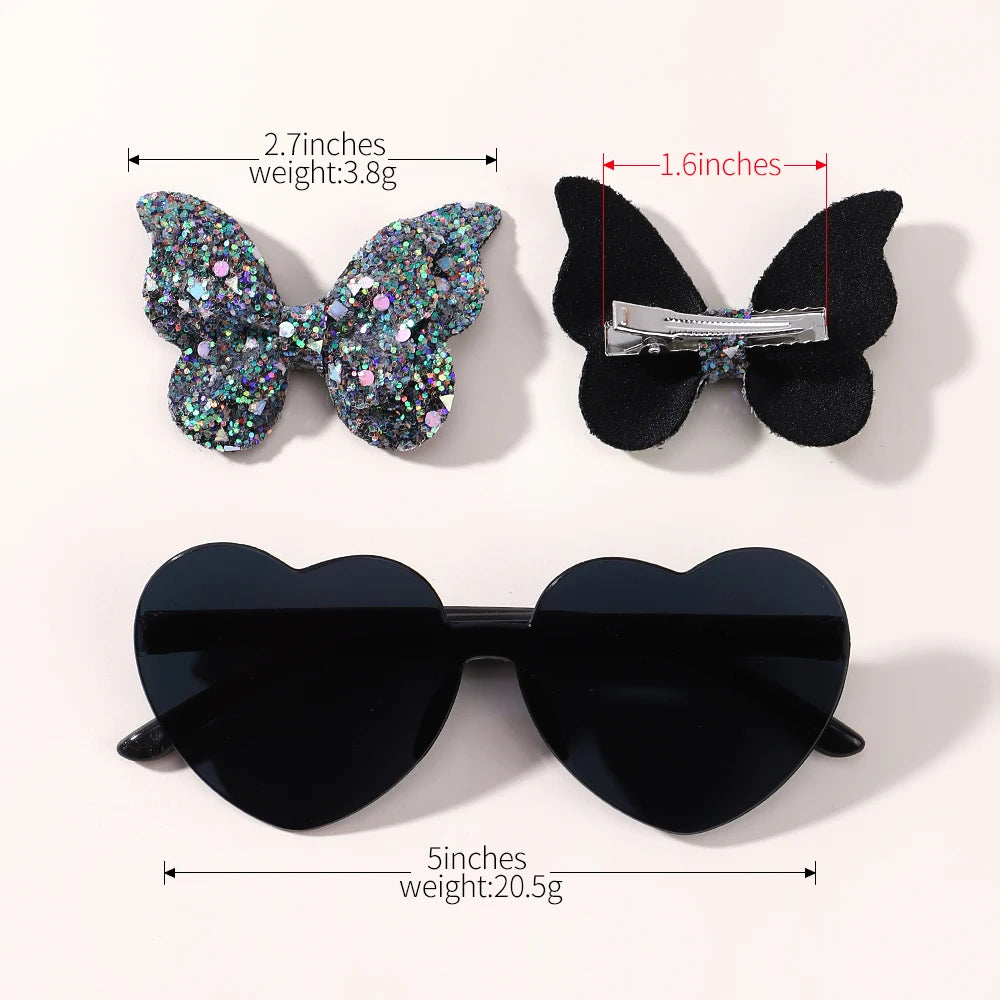 BABY BOWS Butterfly Hairclip Set for Kids Lovely Glasses Accessories Fashion Party Girls Dress Hairpins Headband Gift Set