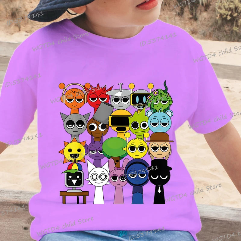 Funny Anime Sprunki Incredibox Game Children T-shirts Cartoon Sprunki Short Sleeve Tops Tees Funny Sprunki Boys Girls Tshirt - TiniLoom