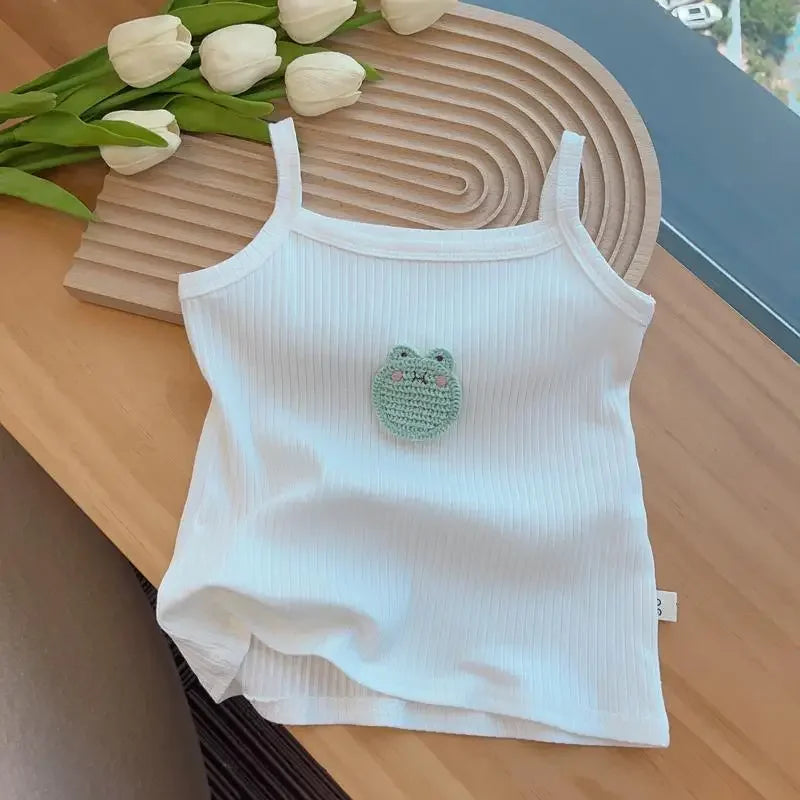 Baby Girls T-shirts for Kids Summer Sleeveless Knitted Tops Vest Outfits Girls Cute Halter Tops Tees Children Clothing 1-12 Year - TiniLoom