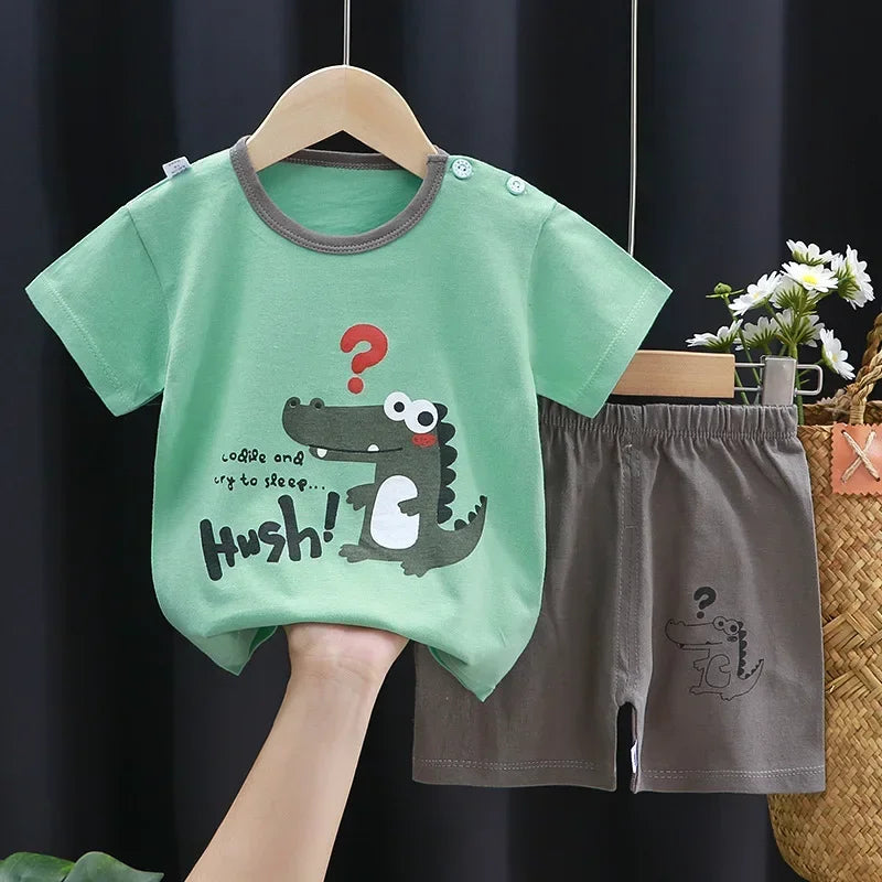 2PCS Children's Sets mother Kids Clothes Boys Girl T-shirt Shorts Summer Cotton Short sleeve Baby Children Clothing Toddler Suit - TiniLoom