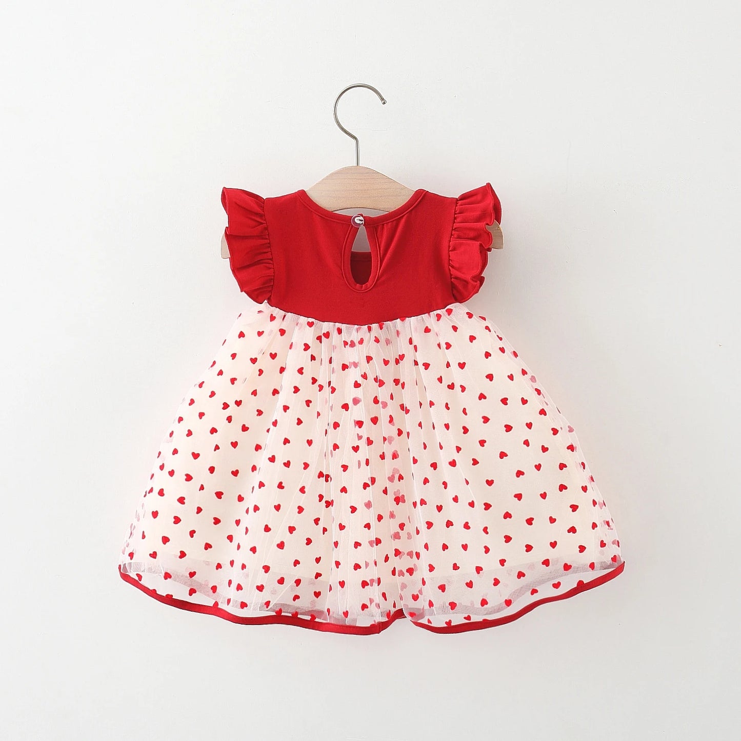 Baby Girl Red Dress Heart Embroidered Mesh Bow Tutu Dress Kids Birthday Party Clothes - TiniLoom